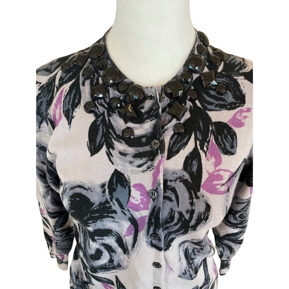 Black NWT Purple Pink Floral Cardigan Sweater with Black “Jewel” Accents Sz MP - Picture 4 of 10
